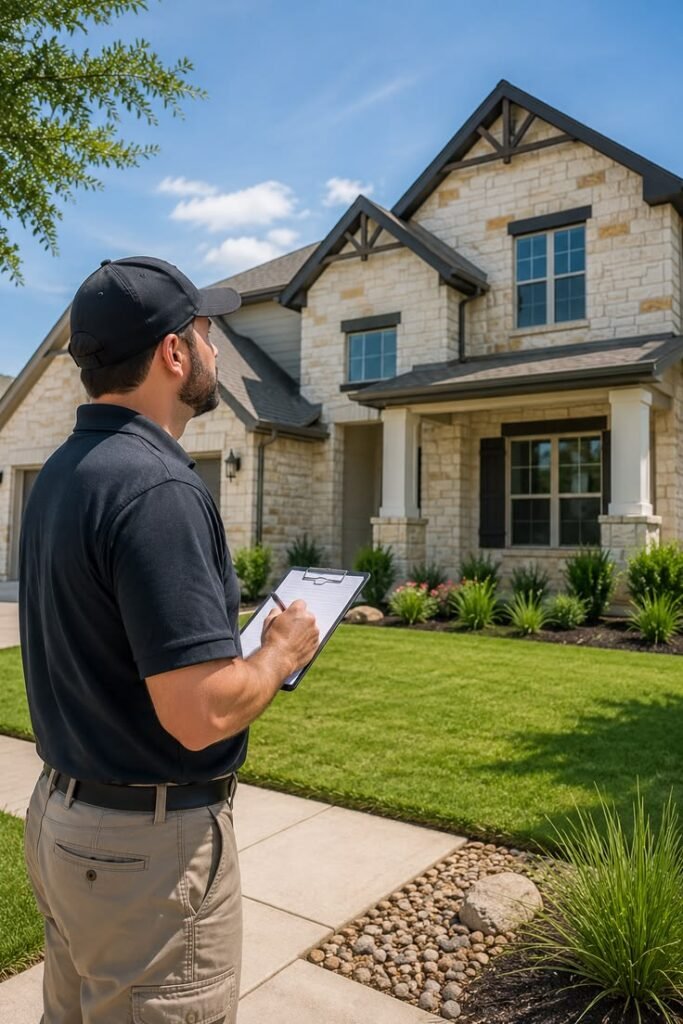 Surveyor inspecting a house before purchase