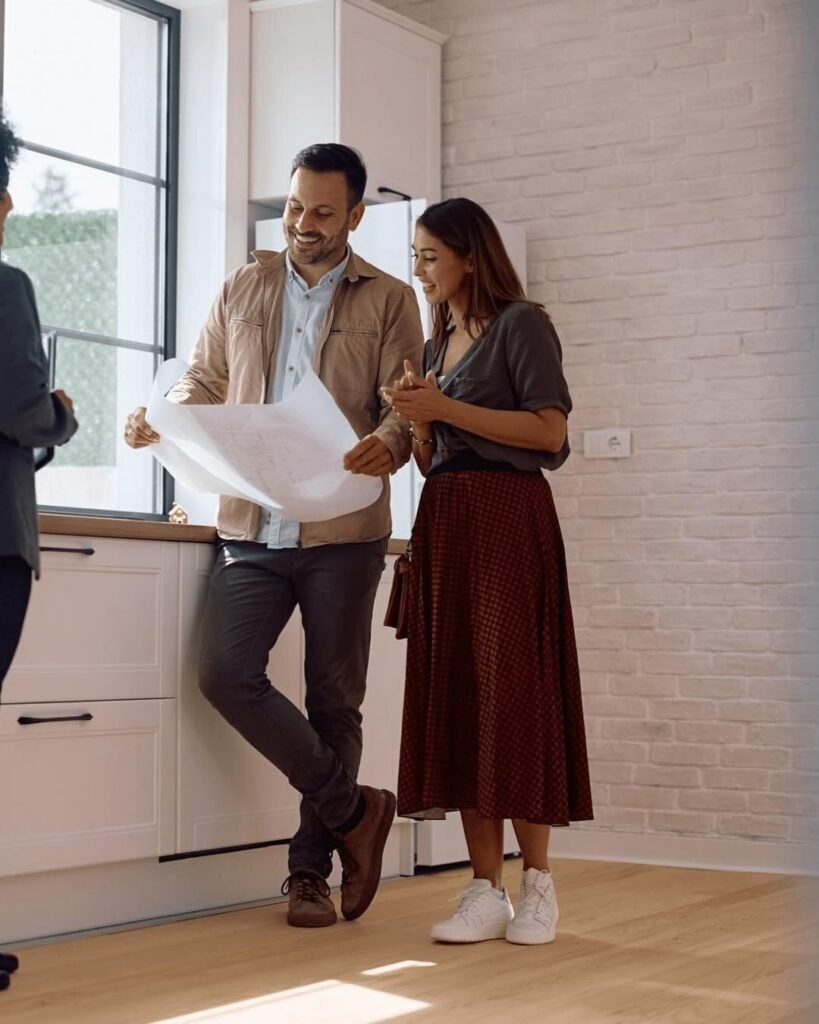 First-time buyers viewing a house in the UK during winter